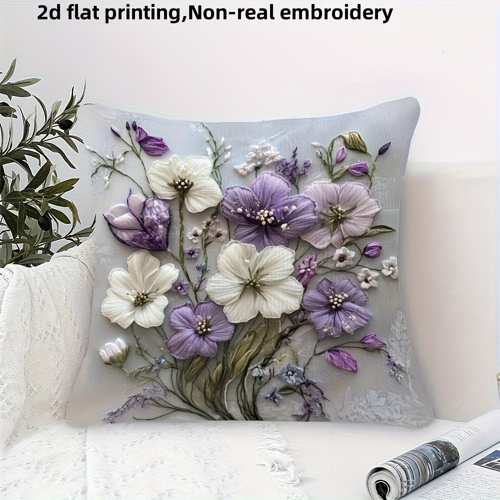 Embroidery Effect - غطاء وسادة بتأثير ثنائي الأبعاد بزهور