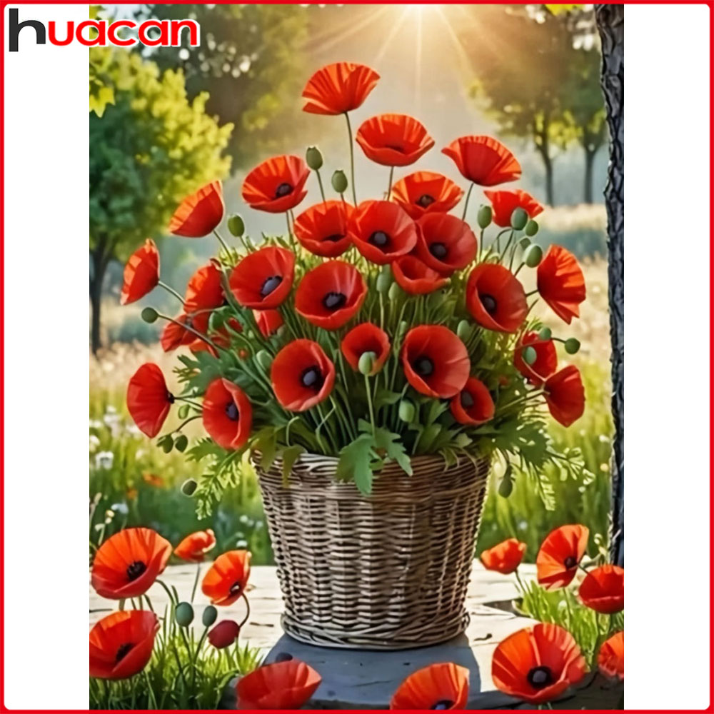 Embroidery Daisy - Huacan كامل الماس اللوحة زهرة الخشخاش