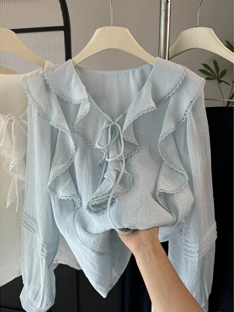 Embroidery Fashion - بلوزة فرنسية أنيقة بياقة على شكل