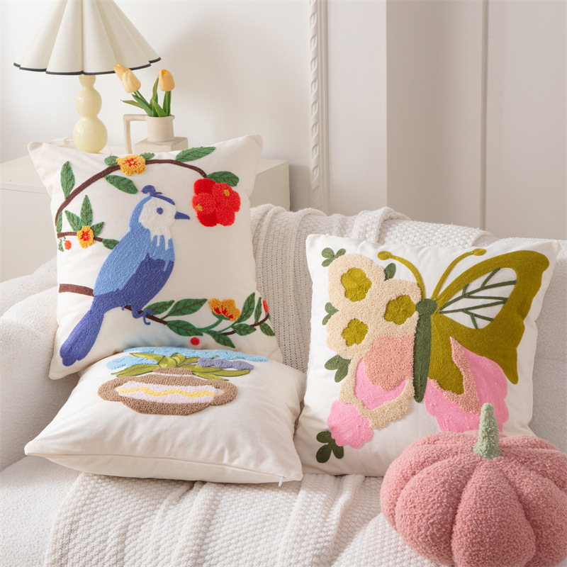 غطاء وسادة مزخرف بتطريز طيور ث - مراجعة Embroidery Effect وسعره
