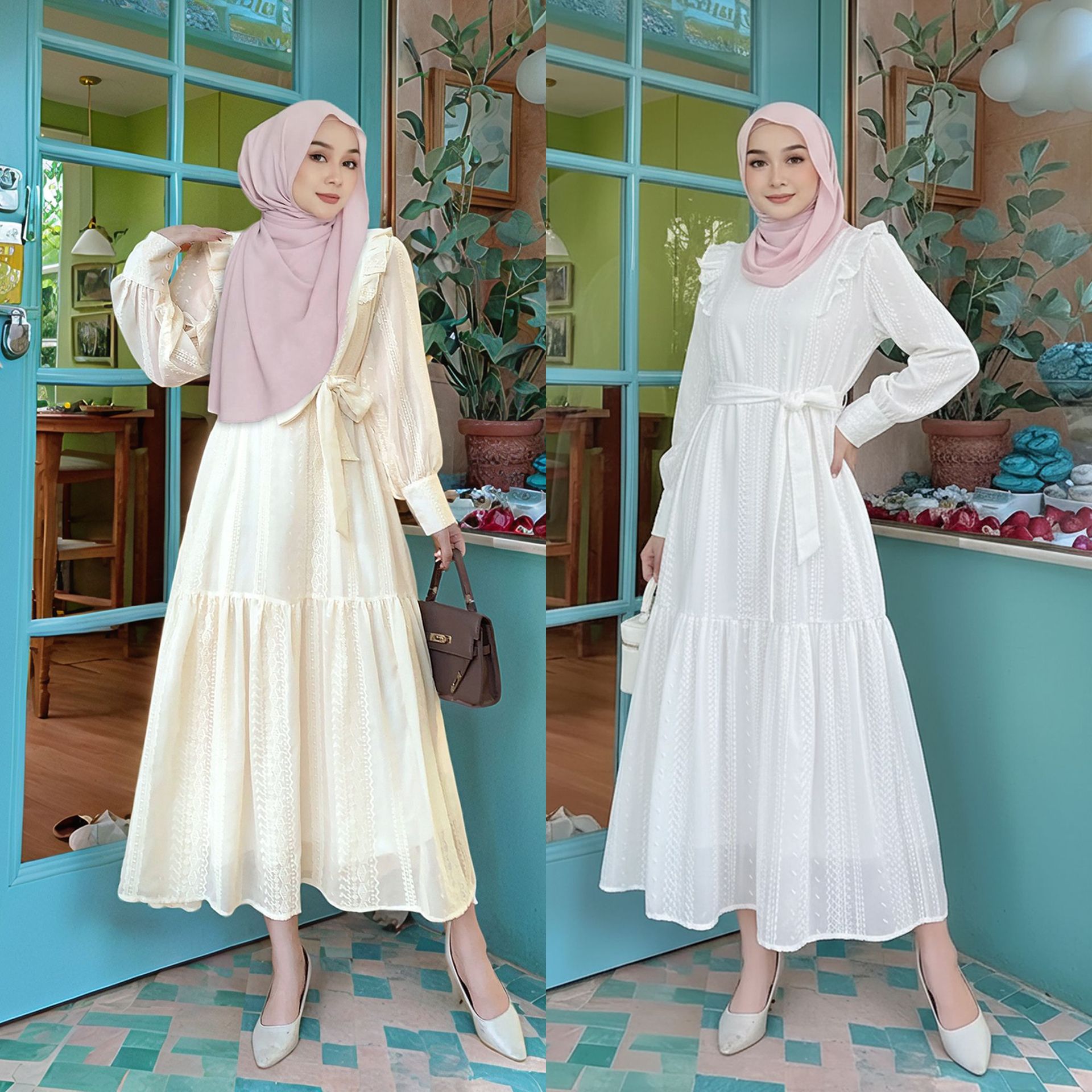 فستان نسائي مسلم بطول متوسط من - مراجعة Embroidery In Indonesia وسعره