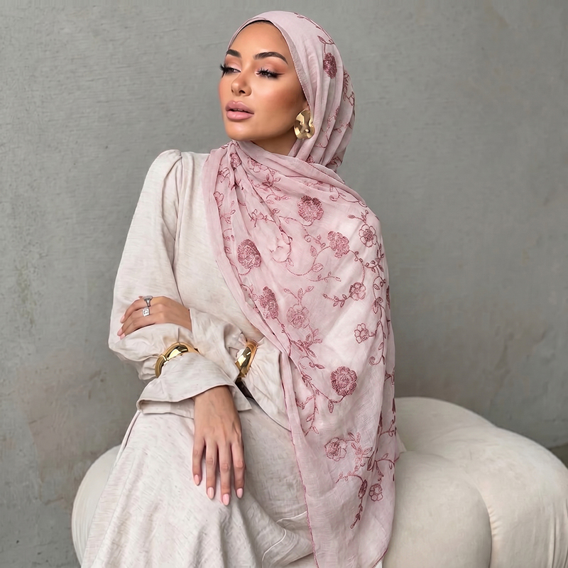 حجاب إسلامي مطرز بالزهور، وشاح - مراجعة Embroidery Print وسعره