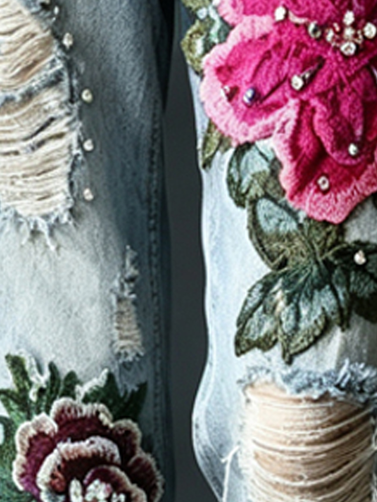 جينز نسائي عتيق الطراز مع تطري - مراجعة Embroidery Effect وسعره