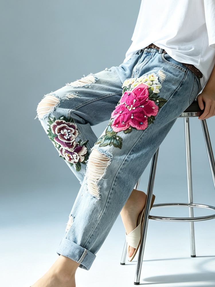 جينز نسائي عتيق الطراز مع تطري - مراجعة Embroidery Effect وسعره