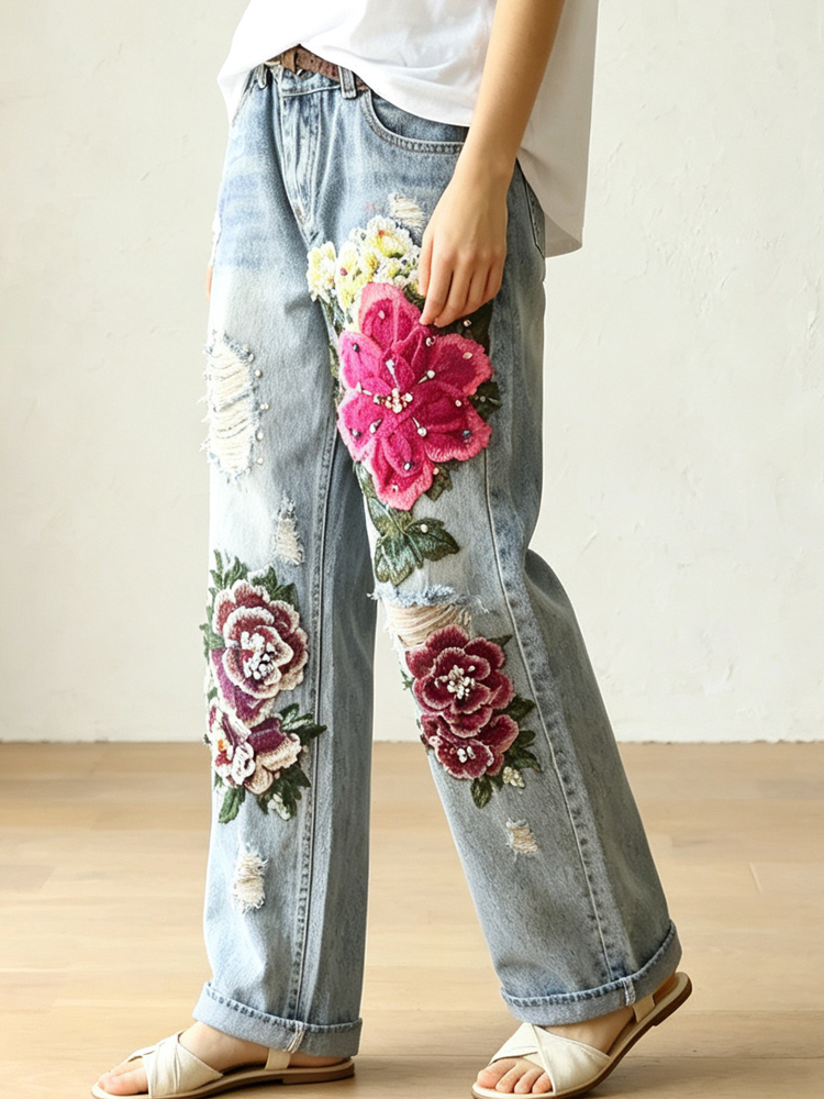 جينز نسائي عتيق الطراز مع تطري - مراجعة Embroidery Effect وسعره